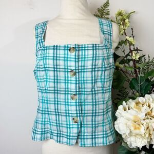 Maeve Turquoise Plaid Button-Front Tank | Large | NWT | Anthropologie